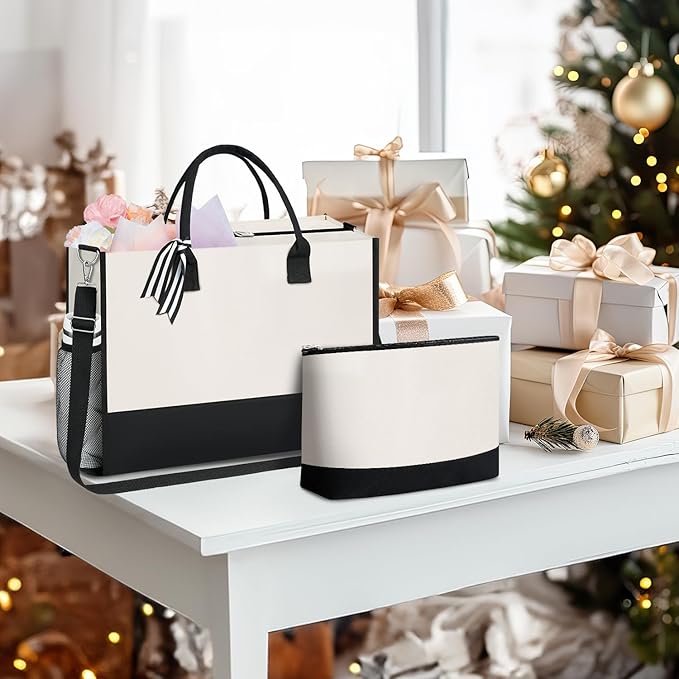 BAGAIL Initial Tote Bag, Personalized Birthday Gifts for Women, Teacher, Friends, Mom, Wedding, Monogrammed Beach Bag