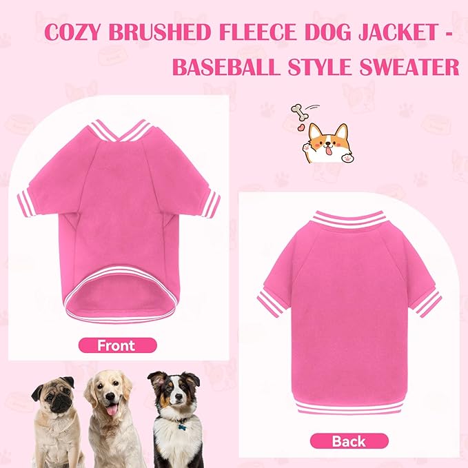 Dog Sweater Brushed Fleece Pet Clothes Baseball Jacket Soft Warm Pet Sweater Dog Sweaters for Small/Medium Dogs Boy Girl(Pink-S/M)