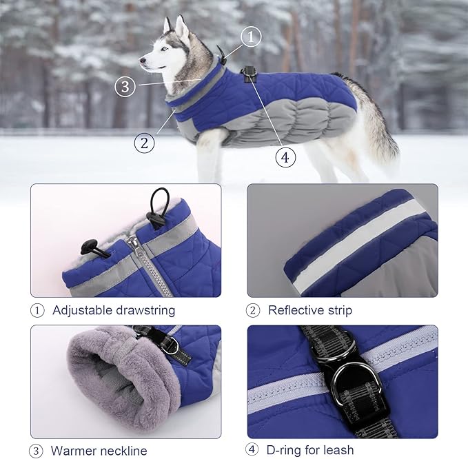 Lelepet Dog Coat Warm Dog Winter Coat Waterproof Dogs Jacket with Harness Built in Reflective Pet Fleece Vest Zip-Up Cold Weather Coats for Small Dogs Turtleneck & Windproof Coats Yorkie Blue S