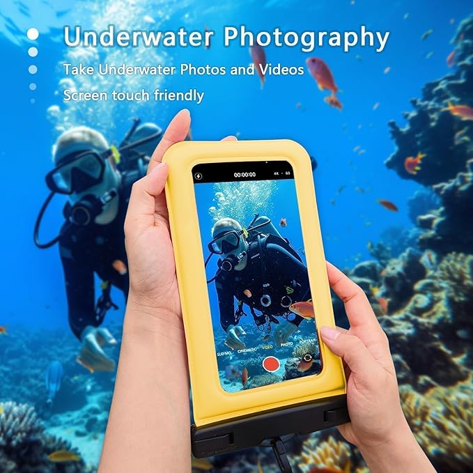 Floatable Soap Bubble Waterproof Phone Pouch/Case with Crossbody Lanyard for iPhone 17 16 Pro Max/15 Pro/14/13/12, IP68 Cellphone Dry Bag Beach Cruise Ship Essentials, 1 Pack-Yellow-7″
