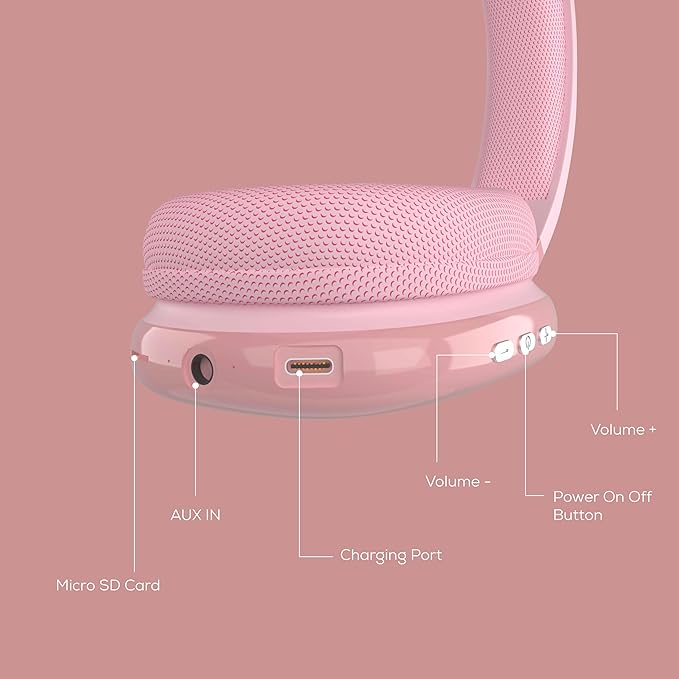 Gabba Goods Wireless Over Ear Bluetooth Headphones with Microphone - Wireless Headset -Noise Reduction - Bluetooth, Wired,Built in Micro SD for Travel, Home, Work TV,PC,Gaming,Cellphone (Pink)