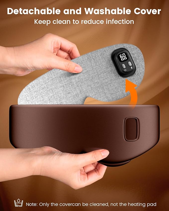 Heated Eye Mask - Cordless Eye Mask for Dry Eyes, Eye Relief, Improved Sleep, Timed Shutdown, 4 Temperature, Washable Eye Heating Pad for Travel, Removable for Cleaning - Brown