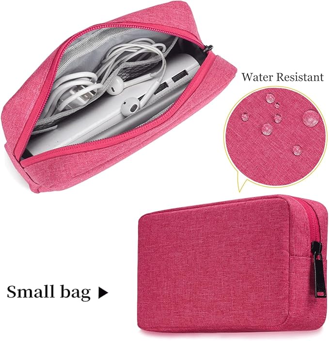 Universal Electronics/Accessories Soft Carrying Case Bag, Electronic Organizer Travel USB Cable Accessories Bag/Case for Out-Going, Business, Travel and Cosmetics Kit (Small+Big - Rose Red)
