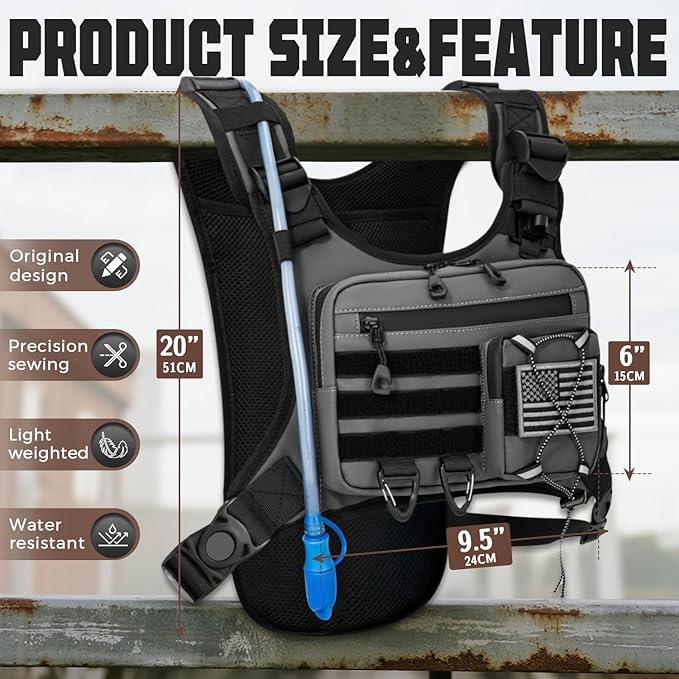Hydration Vest with 2L Water Bladder for Men and Women,Lightweight Adjustable Hydration Backpack,Reflective Running Vest Chest Bag for Climbing Cycling Hiking