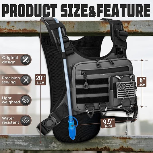 Hydration Vest with 2L Water Bladder for Men and Women,Lightweight Adjustable Hydration Backpack,Reflective Running Vest Chest Bag for Climbing Cycling Hiking