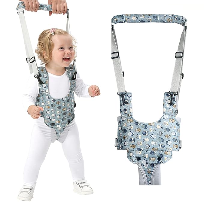 IULONEE Baby Walker, Handheld Kids Toddler Walking Harness Helper Assistant Protective Belt Child Activity Walker Adjustable Standing Up Walking Learning Helper for Toddler 7-24 Month (Blue & Grey)