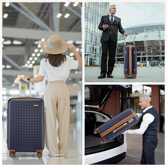 Kono 28 Inch Luggage Large checked Travel Suitcase, 95L ABS+PC TSA Lock Hard Shell Suitcase with Spinner Wheels, Navy/Brown