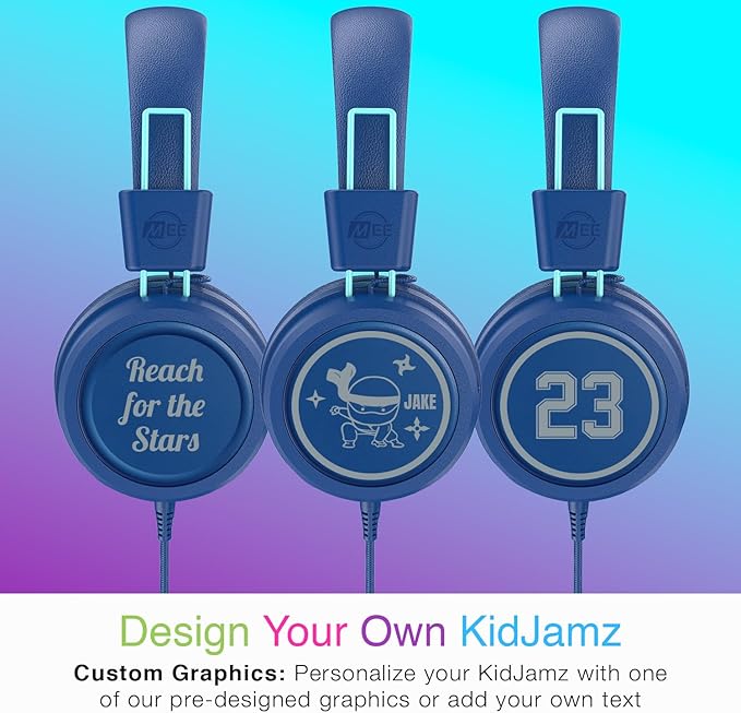 MEE audio KidJamz KJ55 Personalized USB-C Safe Listening Wired Headphones for Kids with Custom LED-Backlit Design, Volume Limiter, & Microphone for iPhone 15, iPad, & USB Type C Devices (Blue)