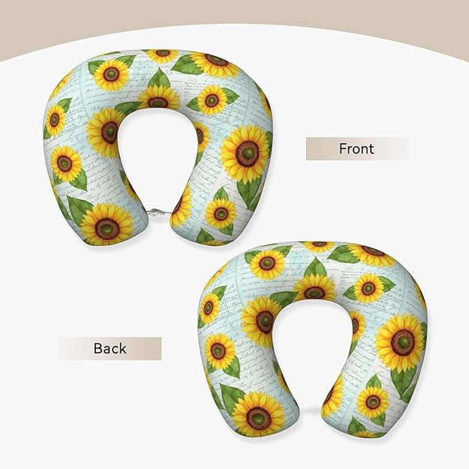 Funny Neck Pillow Support for Car Flight Rest Vintage Sunflower, Memory Foam U Shaped Decor Head Cushion for Home Outdoors Travel