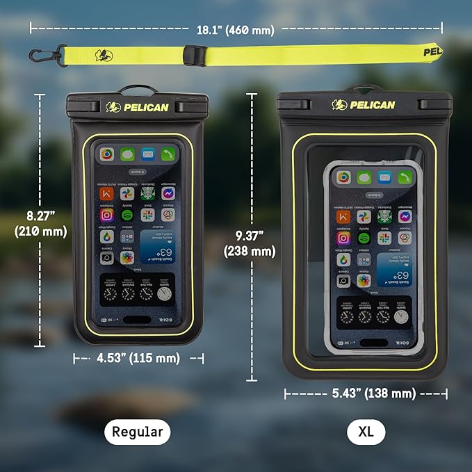 Pelican 2 Pack Marine - IP68 Waterproof Phone Pouch (XL Size) Floating Waterproof Phone Case - Beach Cruise Ship Travel Essentials - Works with All Phones - Detachable Lanyard - Black/Hi-Vis Yellow | 2 Pack, Marine, XL Size, Detachable Lanyard