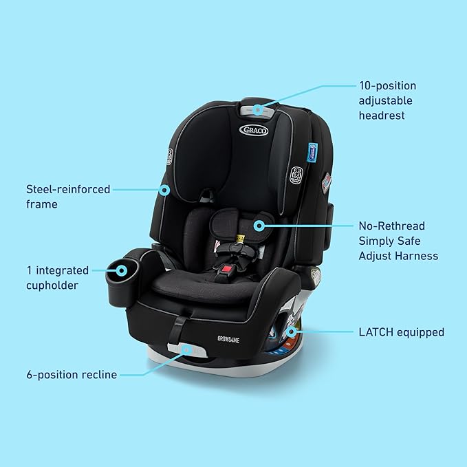 Graco Grows4Me 4-in-1 Convertible Car Seat, 10 Years of Use - Infant Car Seat to Toddler, 4 Stages of Use - Rear Facing, Forward Facing, High Back Booster, Backless Booster Seat, West Point Design