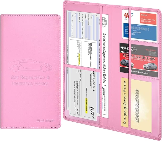 Wisdompro Car Document Holder Organiser, PU Leather Vehicle Insurance and Registration Holders Wallet Case for ID Card, Driving Licence, Key Contact Information Cards