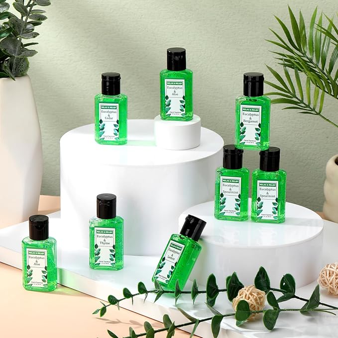 Frienda 24 Pcs Mini Hand Sanitizers Bulk Travel Size Eucalyptus Scented Hand Sanitizers 1 Fl oz Pocket Sanitizing Moisturizes for Guest Christmas Stocking Stuffers Nurse Coworker Teacher Office Gifts