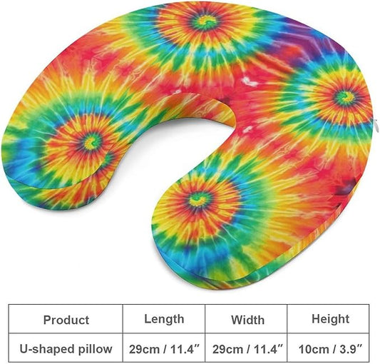 Kids Washable U-Shaped Travel Pillow Neck Support, Tie Dye Swirl U-Shape, Airplane Car Nap Chin Cushion