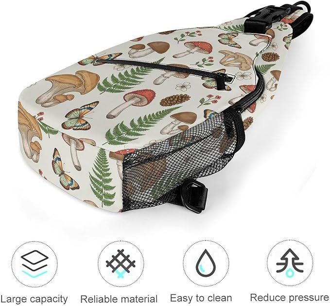 SWEET TANG Anti Theft Sling Chest Bag Shoulder Backpack Mushroom Moth Floral Crossbody Bags Gym Sack, Polyester Daypack Lightweight for Men Women Travel Gym Sport Hiking