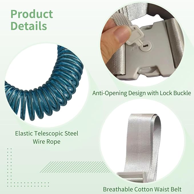 2 Pcs Little One Waist Harness with Lock, 6.56 ft Anti-Lost Elopement Leash, Cotton Steel Wire, Adjustable Little Ones with Autism Special Needs