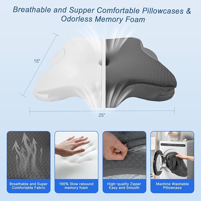 Pain Relief Cervical Pillow for Neck Support, Adjustable Ergonomic Pillow Cozy Sleeping, Odorless Orthopedic Memory Foam Pillows, Contour Bed Pillow for Side Back Stomach Sleeper-King Size