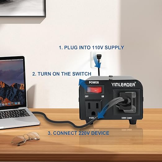 Yinleader 300W 110V to 220V Voltage Converter Step Up Transformer Power Converter for use in The US for European and Asian Household 220V/230V/240V appliances (VTUS-300)