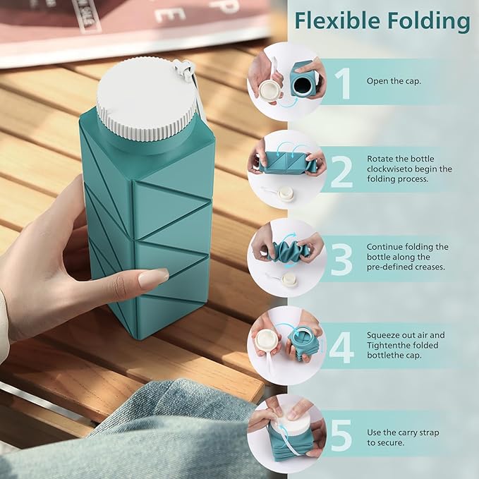 610ml Collapsible Water Bottles Upgrade Foldable Water Bottle BPA Free Reusable Lightweight LeakProof Silicone Water Bottles 20.6oz for Travel Gym Hiking Office Camping Outdoor Sport Green