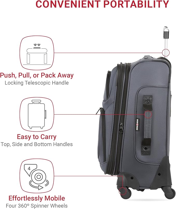 SwissGear Sion Softside Expandable Luggage, Dark Grey, 2-Piece Set (21/29)