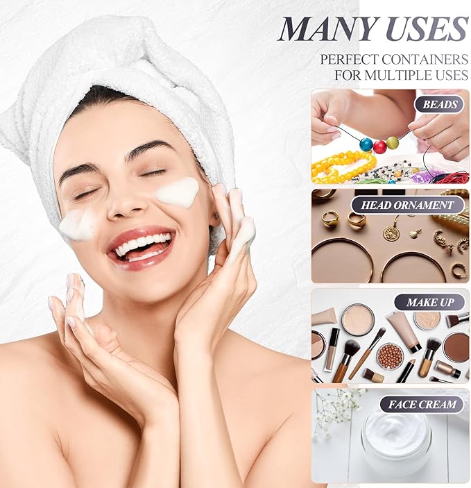 SATINIOR 12 Pack Plastic Container Jars with Lids Round Clear Travel Cosmetic Container Jars for Toiletries, Lotion, Cream, Ointments, Makeup, Rhinestone, Samples, Kitchen Storage(2 oz,White)