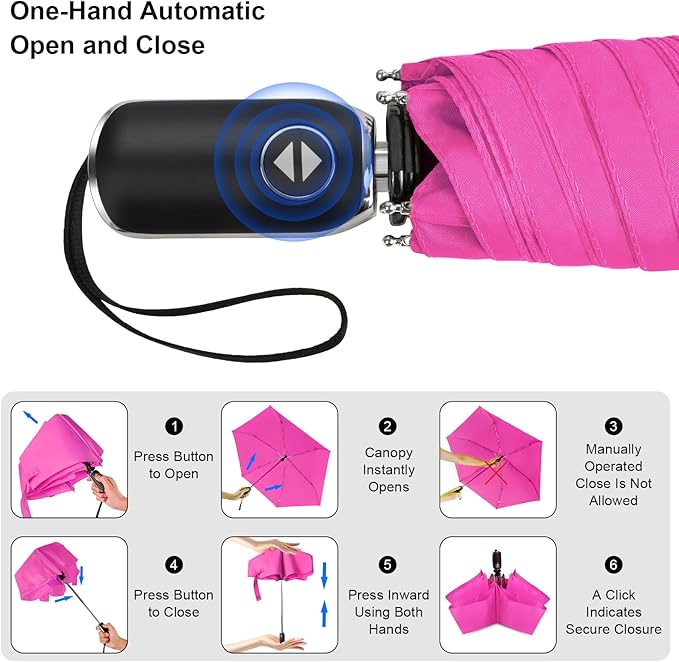 LEAGERA Compact Travel Umbrella for Purse - Flat Handle, Waterproof for Light Rain