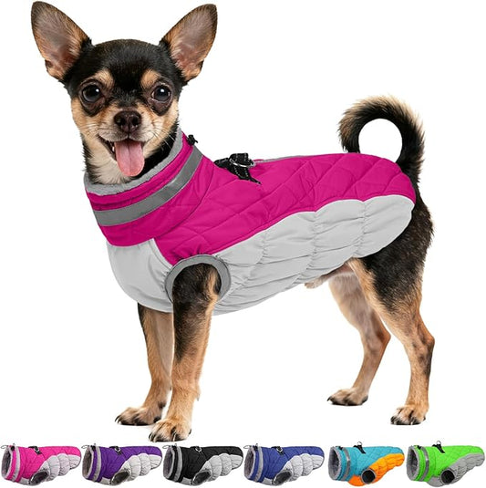 OUOBOB Dog Winter Jacket Cozy Reflective Waterproof Windproof Warm Pet Garment,Comfortable Cold Weather Fleece Apparel Outfits with Zipper Closure for Small Medium Large Dogs Puppy Walking,X-Small