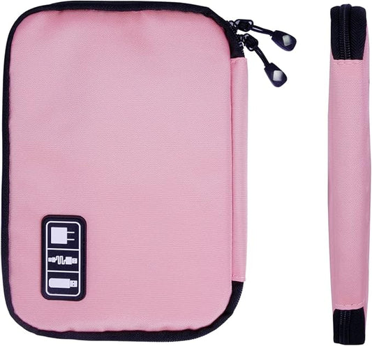 Electronics Travel Organizer,Portable Waterproof Electronic Travel Storage Bag for Small Charging Cord Storage,Charger,SD Card etc,for Travel,Business -Pink Green