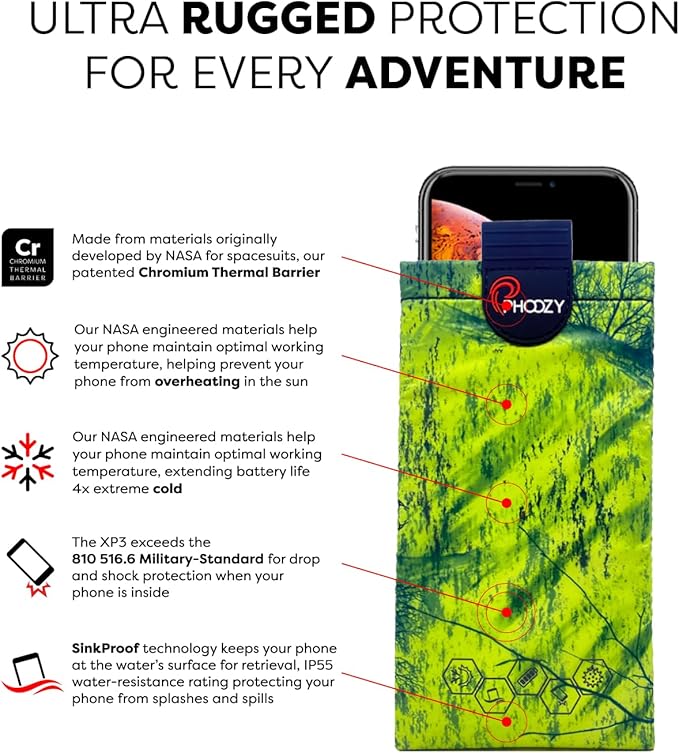 PHOOZY XP3 Ultra-Durable Thermal Phone Case for Extreme Cold | Insulated Phone Case Extends Battery Life 4X | Snowboard & Ski Gear | As Seen on Shark Tank | Large - Green