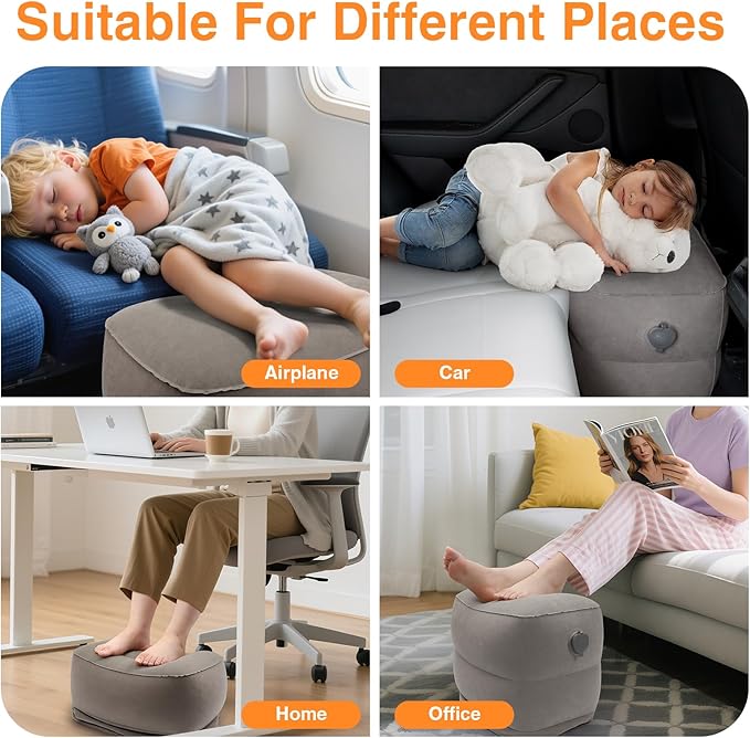 Maliton Inflatable Foot Rest Pillow for Travel,Kids Airplane Bed,Adjustable 3 Layers Height Leg Pillow of Air Travel Essentials,Car, Office, Home - Fast Inflation (Grey)