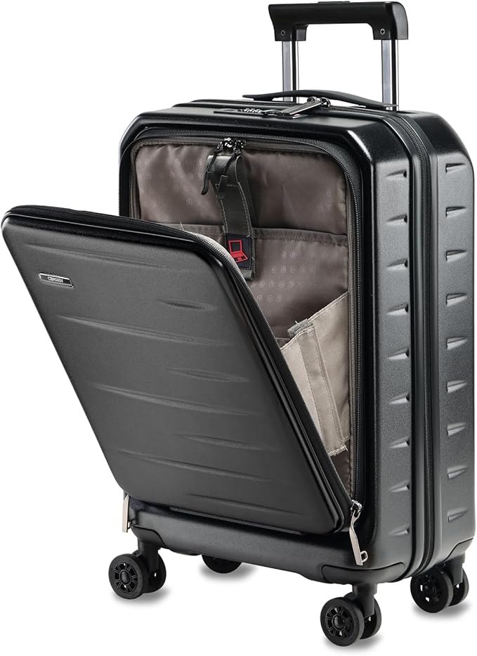 Carry On Luggage 22×14×9 Airline Approved, 20 Inch Lightweight ABS+PC Hard Shell Suitcases with Front Pocket, Spinner Wheels, TSA Lock (Black, 1PC)