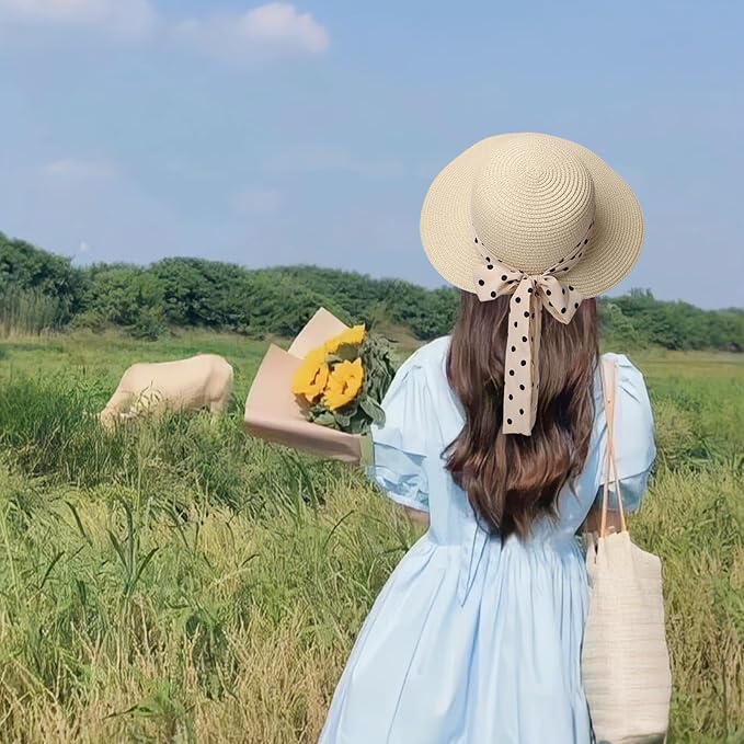 Beach Sun Hats for Women Wide Brim Straw Foldable Beach Hat UV Protection