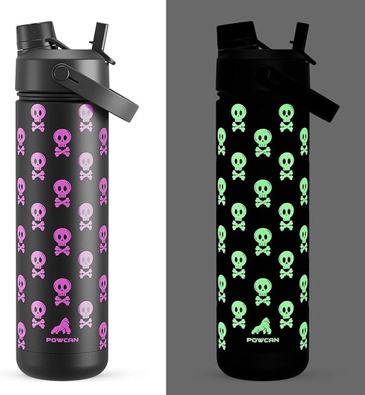 26 oz Insulated Water Bottle with 2-in-1 Straw and Spout Lid, Glow-in-the-Dark, 24H Cold, Leakproof, Fits in Car Cup Holder, Stainless Steel for Gift, Trip, Holiday, Sports (Deadly Cute)
