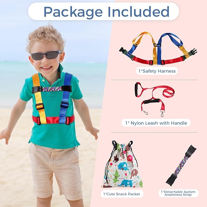 JXM Safety Harness Leash for Autism and Special Needs Child (3-6 yrs), Child Adjustable Elopement Harness with Emergency Grab Handle and Tether, Keep Active Autistic/ADHD Kids Safe and Free Outdoors
