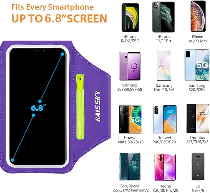 Cell Phone Running Armband with Airpods Zipper Pocket Armband Case Running Holder for iPhone 16/15/ 14/13 / 12 /11Pro Max,Galaxy S20 S10,Sweatproof Arm Band with Card/Key Bag