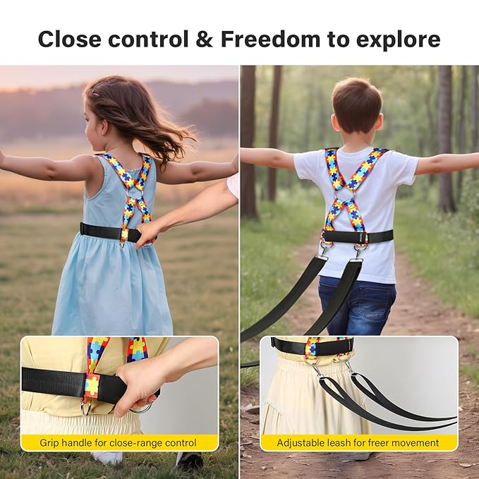 Safety Harness Leash for Special Needs Child Aged 3-6 Years Ajustable, Sturdy Walking Harness for Older Children with Grab Handle, Keeping Active ADHD/ASD Autism Kids Safe in Public