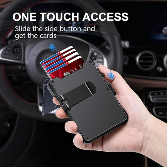 Airtag Wallet for Men, Mens Smart Wallet for Air Tag RFID Blocking, Minimalist Bifold Pop Up Aluminum Credit Card Case Holder 12+ Cards with ID Window, Gift for Men, No Airtag Included, Navy