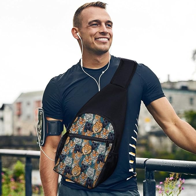 SWEET TANG Cool Sling Backpack Tiger Panther Leopard Lion, Lightweight Sling Shoulder Bag, Outdoor Chest Crossbody Bike Gym Runner Daypack with Adjustable Strap for Men Women