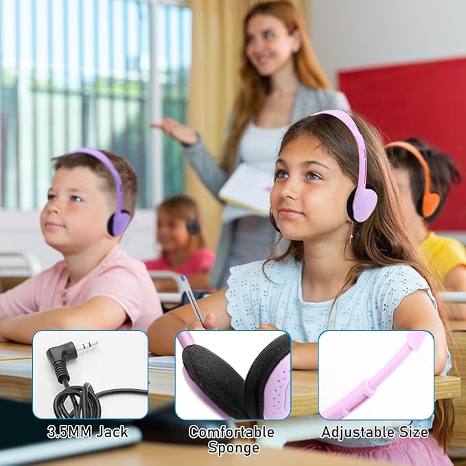 30 Pack Classroom Headphones for Kids, Multi Color Bulk Headphones for Classroom Wired Over The Ear Headphones Adjustable with 3.5 mm Jack for School Library Student Children