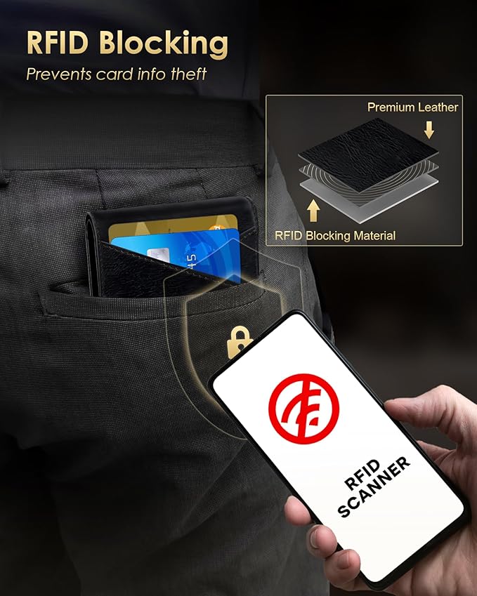 Wallet for Men - RFID Blocking [Functional & Practical] Bifold Slim Minimalist Credit Card Holder Pop Up Metal Case with Cash Slot, Front Pocket with ID Window, Gift Boxed (BLACK)
