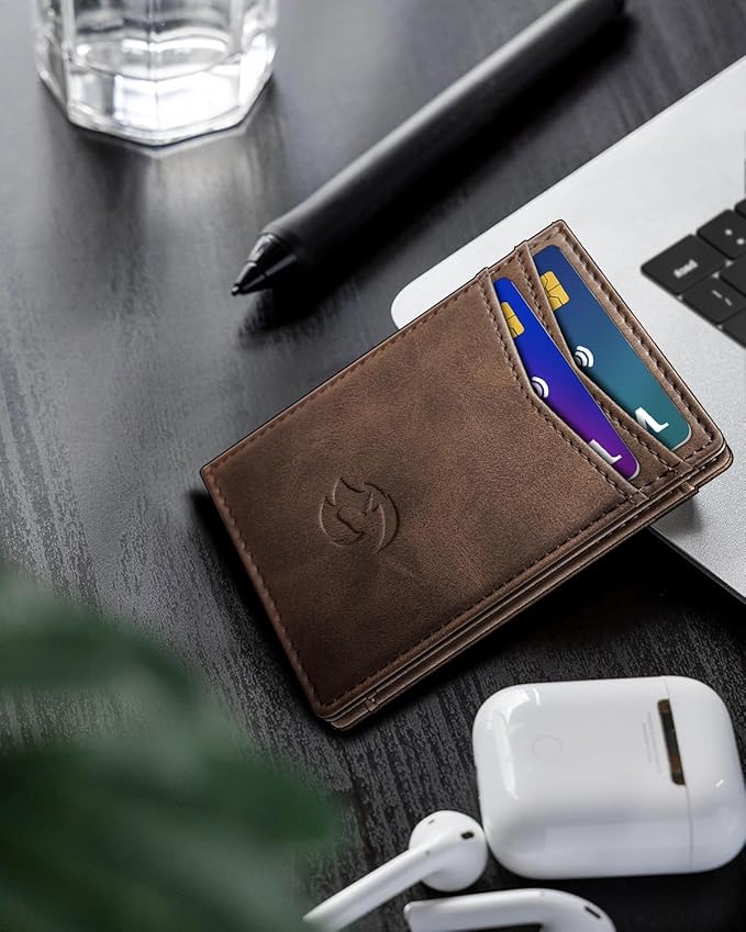 Housmai Magnetic Closure Slim Wallet with Money Clip Gift Boxed,Genuine Leather Front Pocket Wallet for Men, 3.9"x 2.11", RFID Blocking