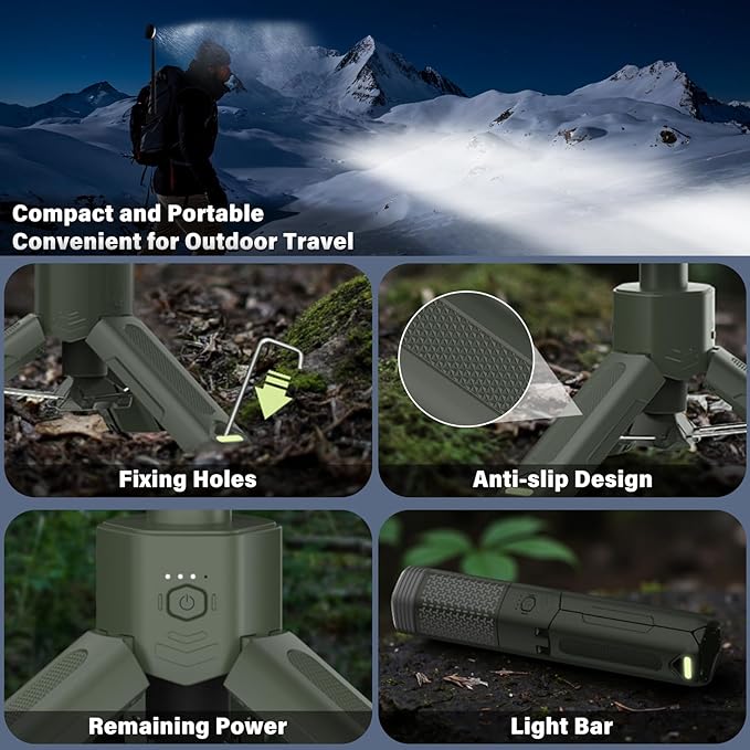 Telescopic Camping Light - 10500mAh Rechargeable Camping Lantern with Storage Bag, Dimmable Magnetic Tent Lamp, Waterproof Camping Lights Outdoor Emergency Lights for Home Power Outage, Hiking -Green