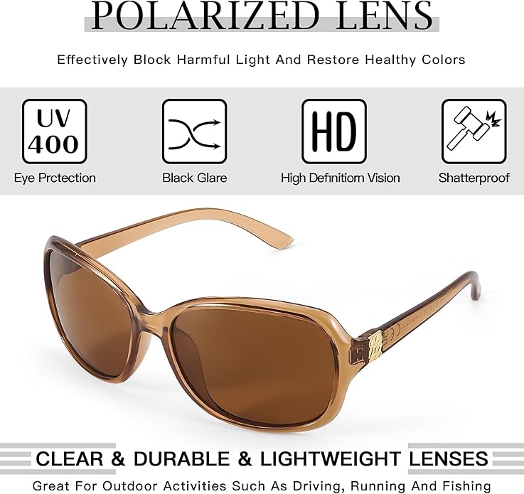 SIPHEW Polarized Sunglasses for Women | Vintage Square Sunglasses w UV400 Protection | Womens Wraparound Shade