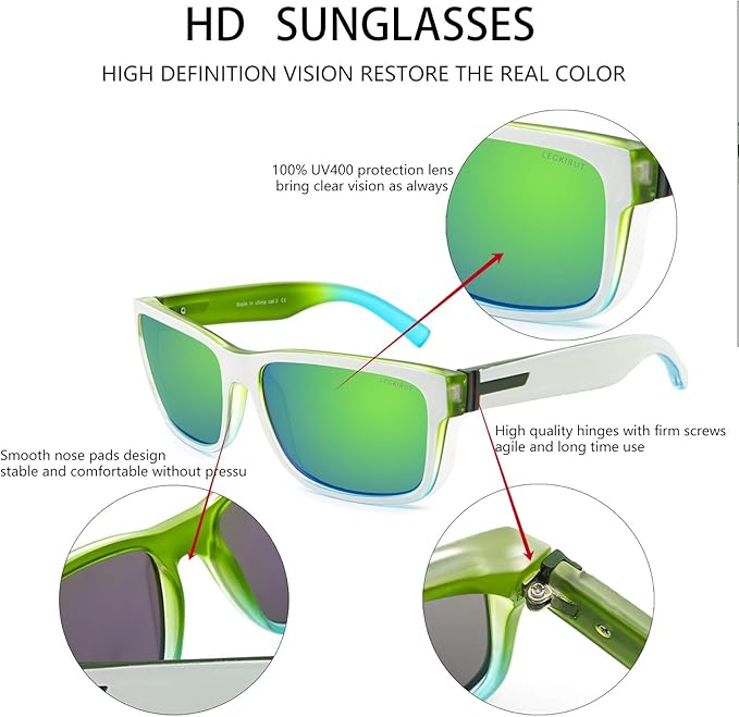 LECKIRUT Vintage Polarized Sunglasses for Men Women Retro Oversized Square Mirror Sun Glasses