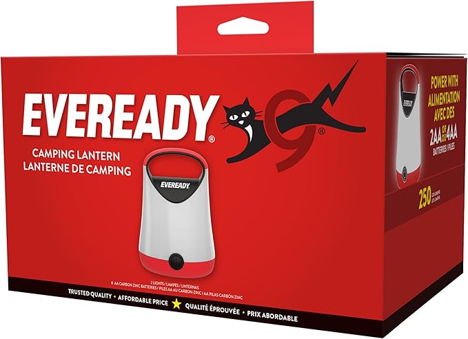 Eveready LED Camping Lantern X-250 (2-Pack), Super Bright Tent Lights, Rugged Water Resistant LED Lanterns, 100 Hour Run-time (Batteries Included), Red and Black