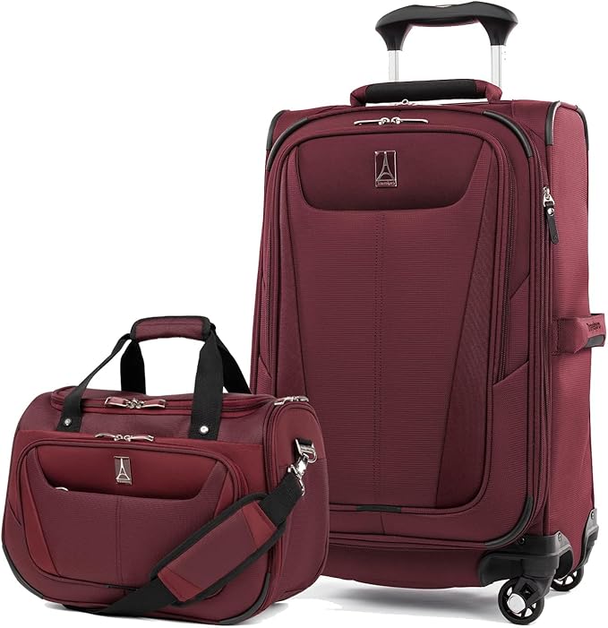 Travelpro Maxlite 5 Softside 2pc Set Expandable Carry On Luggage with 4 Spinner Wheels/Soft Underseat Tote, Lightweight Suitcase, Men and Women, Burgundy