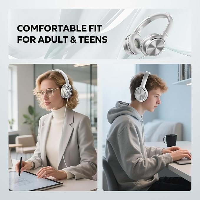 USB C Headphones Wired, Over Ear USB C Wired Headphones with Microphone, Volume Control,HD Stereo Sound,Foldable USB Type C Headphone for Adult/Teens/Laptop/Computer/iPhone 15/16 Series,Silver