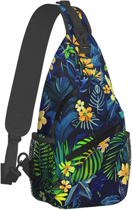 Hawaii Tropical Palm Sling Backpack Crossbody Bag Casual Chest Bags Travel Hiking Daypack Shoulder Bag for Women Men