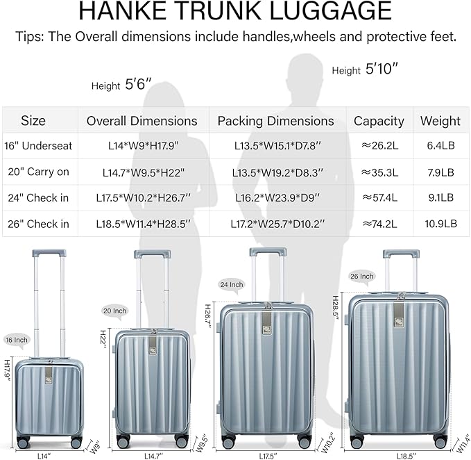 Hanke 26 Inch Large Checked Luggage PC Hard Shell Luggage Top Opening Travel Luggage Suitcases with Wheels for Woman Men.(Grey)