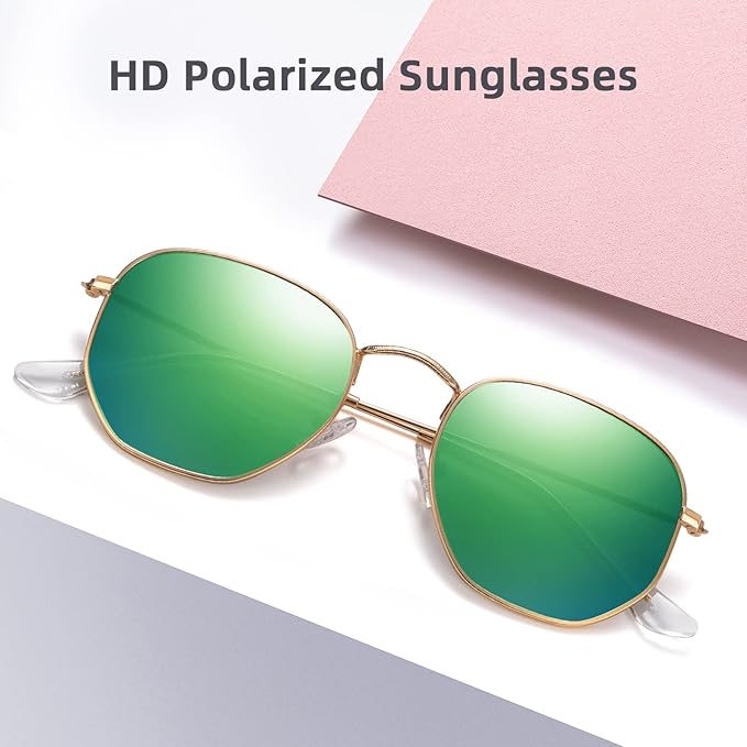 MEETSUN Polarized Hexagon Sunglasses for Women Men Polygon Square Sun Glasses UV400 Protection Metal Frame